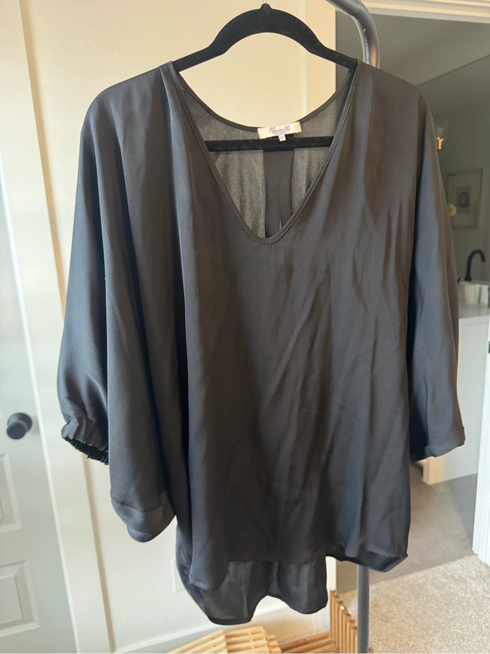Flowy Black V-Neck Silk Women's Top